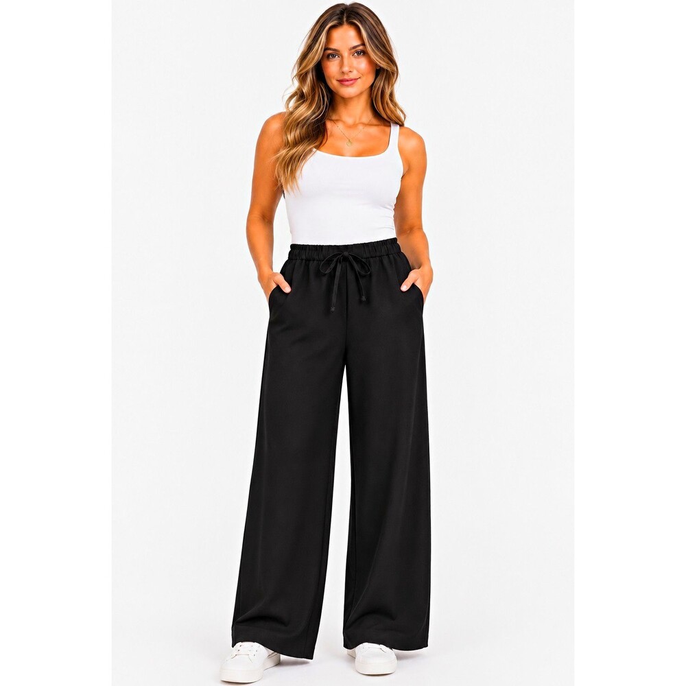 Elizabeth and James Women's Black Wide-Leg Pants Flat Front Pockets Drawstring M